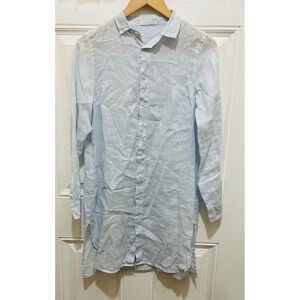 CP Shades Women's Linen Button Down Shirt Dress XS Light Blue USA Made